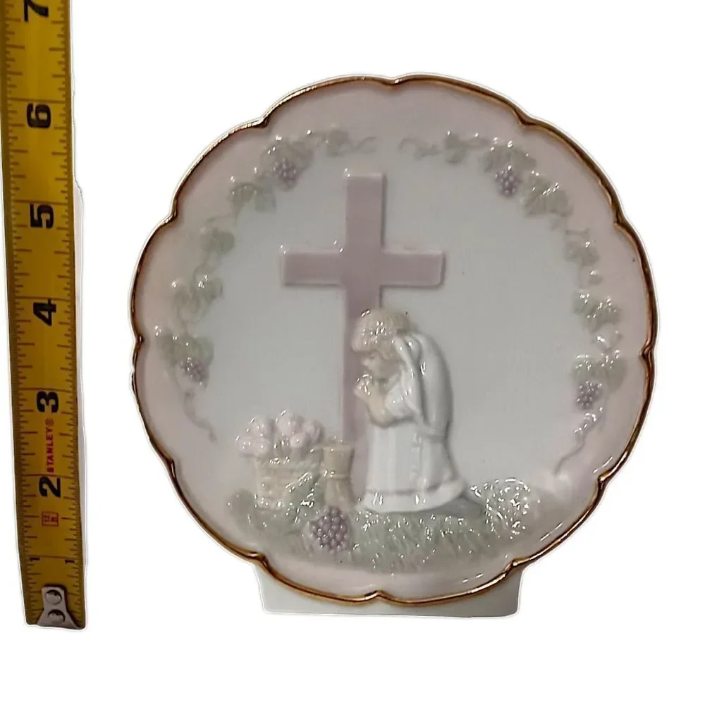Praying Girl Porcelain Night Light Lamp Boudoir Bedside Religious Cross Vintage.